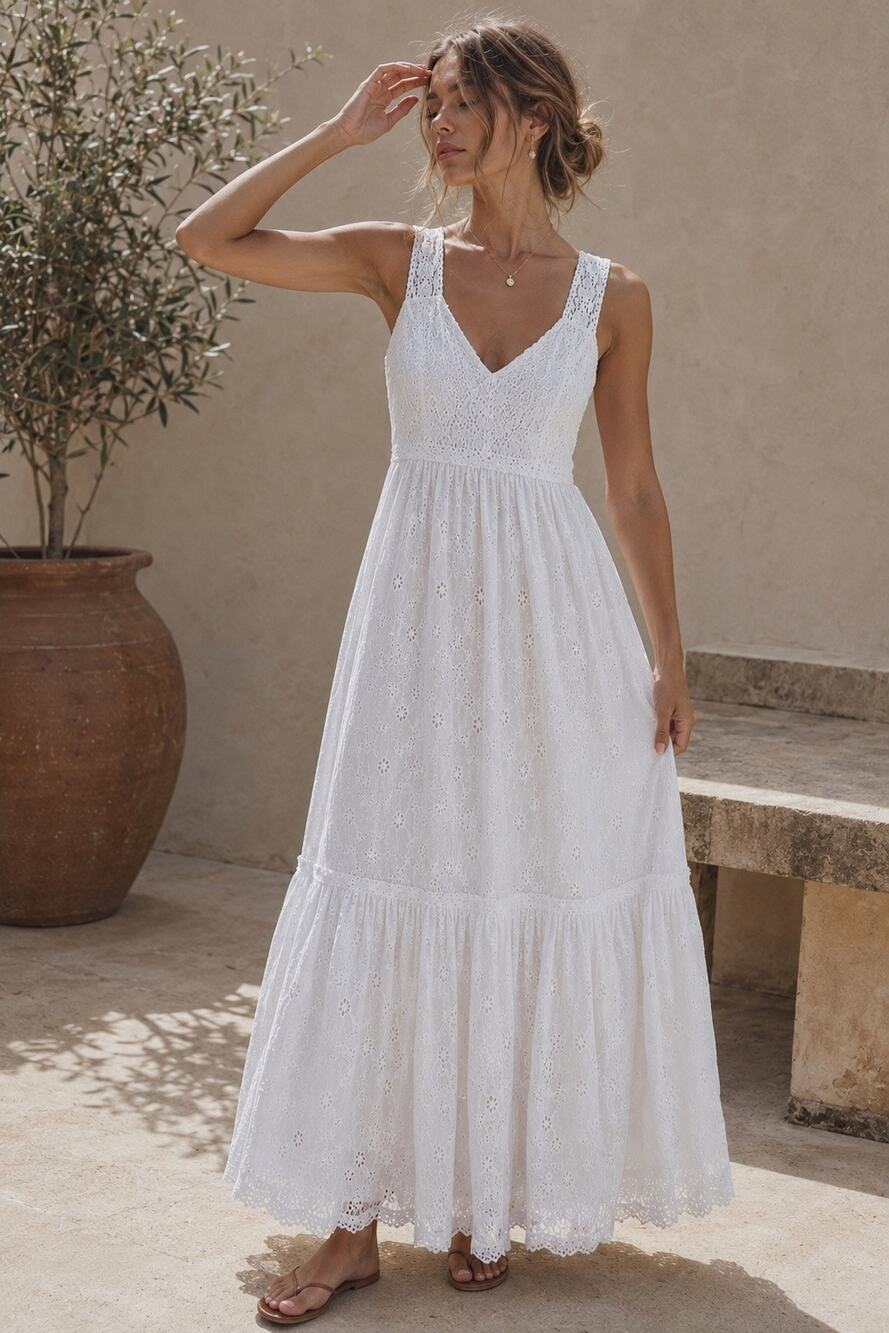 Magic White Eyelet Crochet Maxi Dress S Boho Cottagecore Coquette Bridal Summer